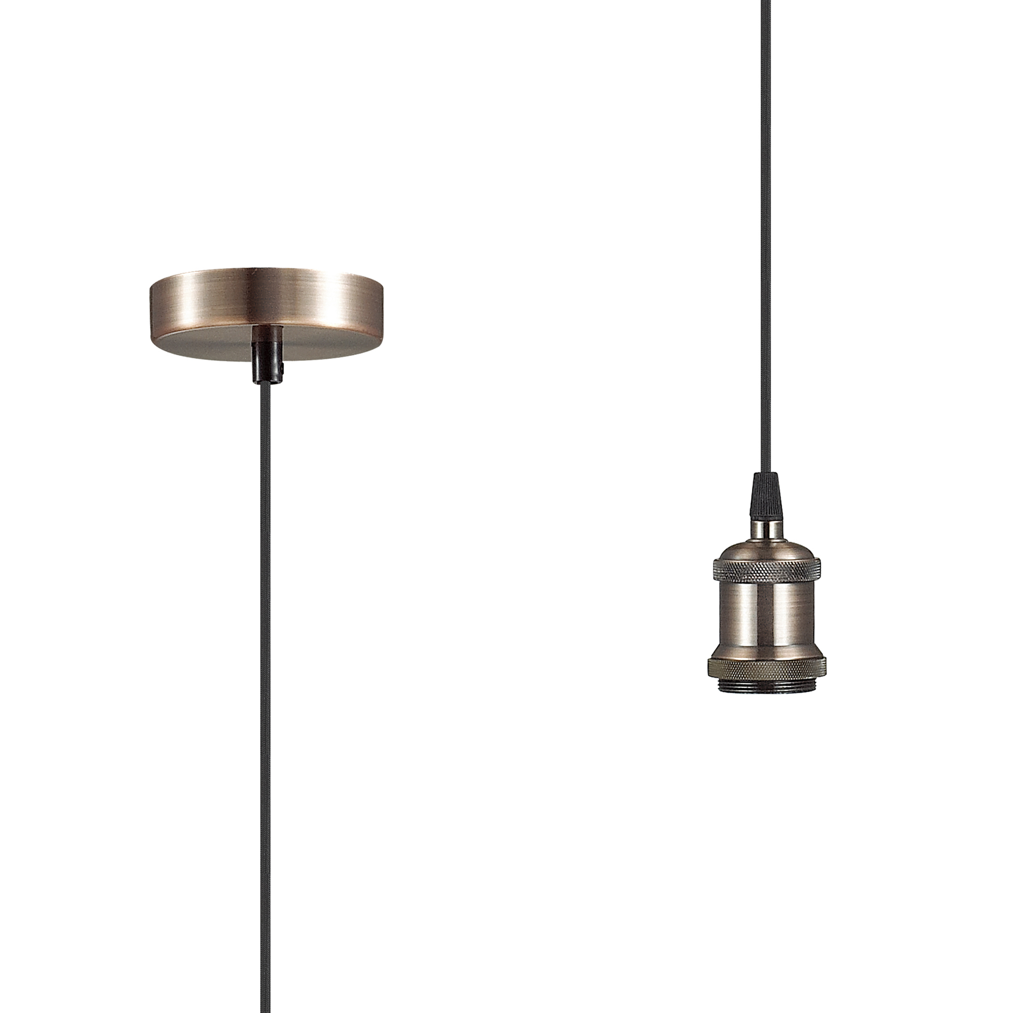 Dreifa 1.5m Single Pendant, 1 x E27, Antique Copper/Black Braided Cable (Maximum Load 1.5kg)